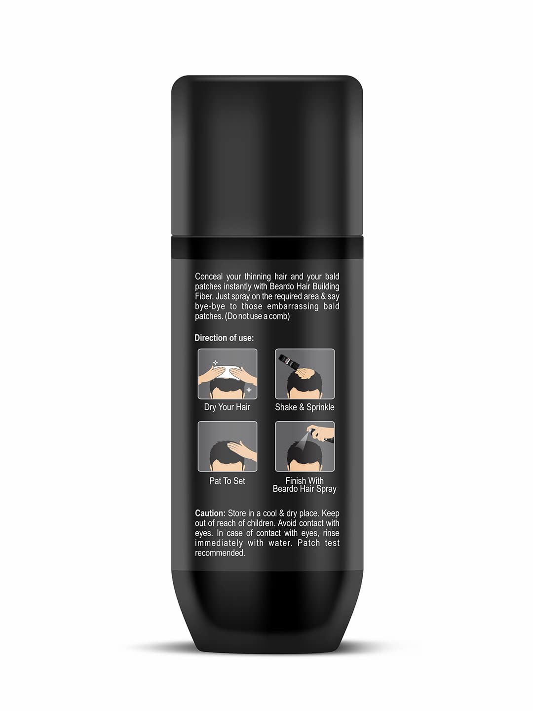 Application of Beardo Hair Building Fiber on thinning scalp.