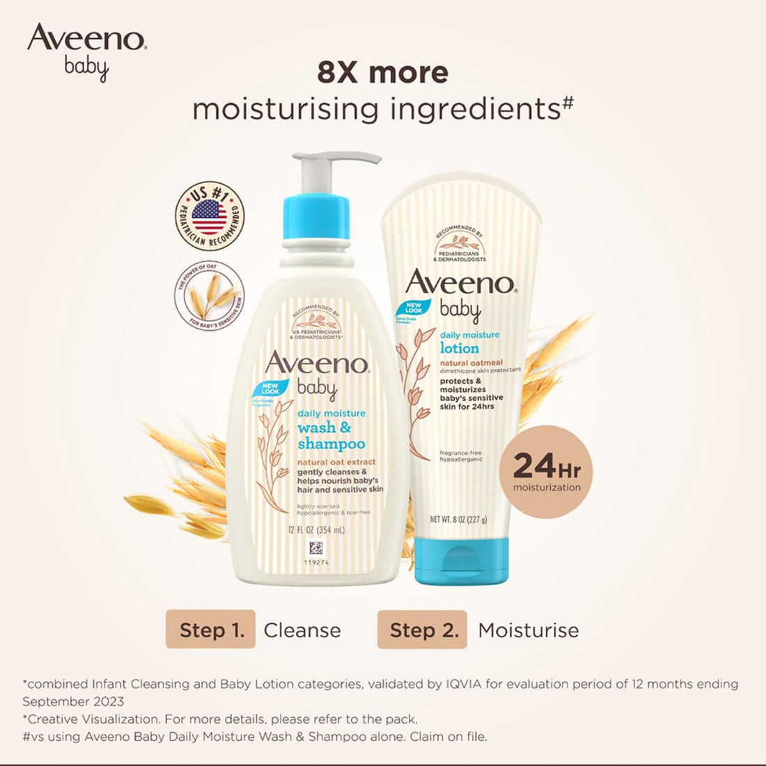Aveeno Baby Daily Moisture Wash and Shampoo, 354ml