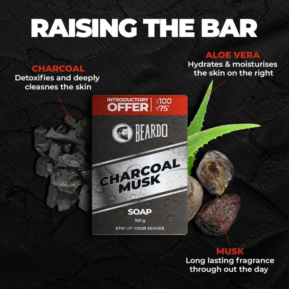 Beardo Activated Charcoal Musk Soap ingredients list.