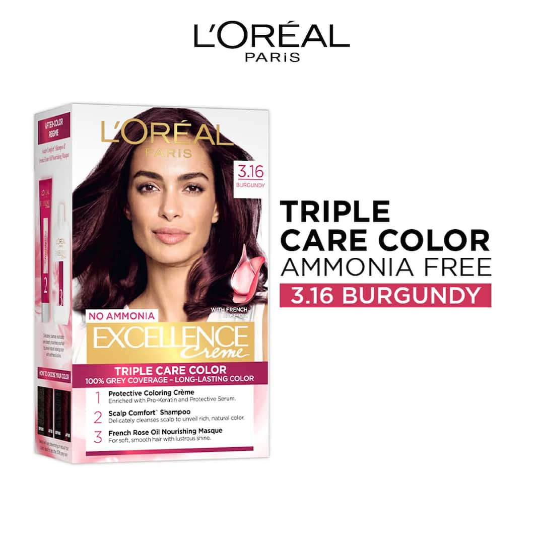 L'Oreal  Paris Excellence Creme Hair Color 3.16 Burgundy, 100g+72ml2