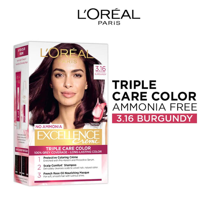L'Oreal  Paris Excellence Creme Hair Color 3.16 Burgundy, 100g+72ml2
