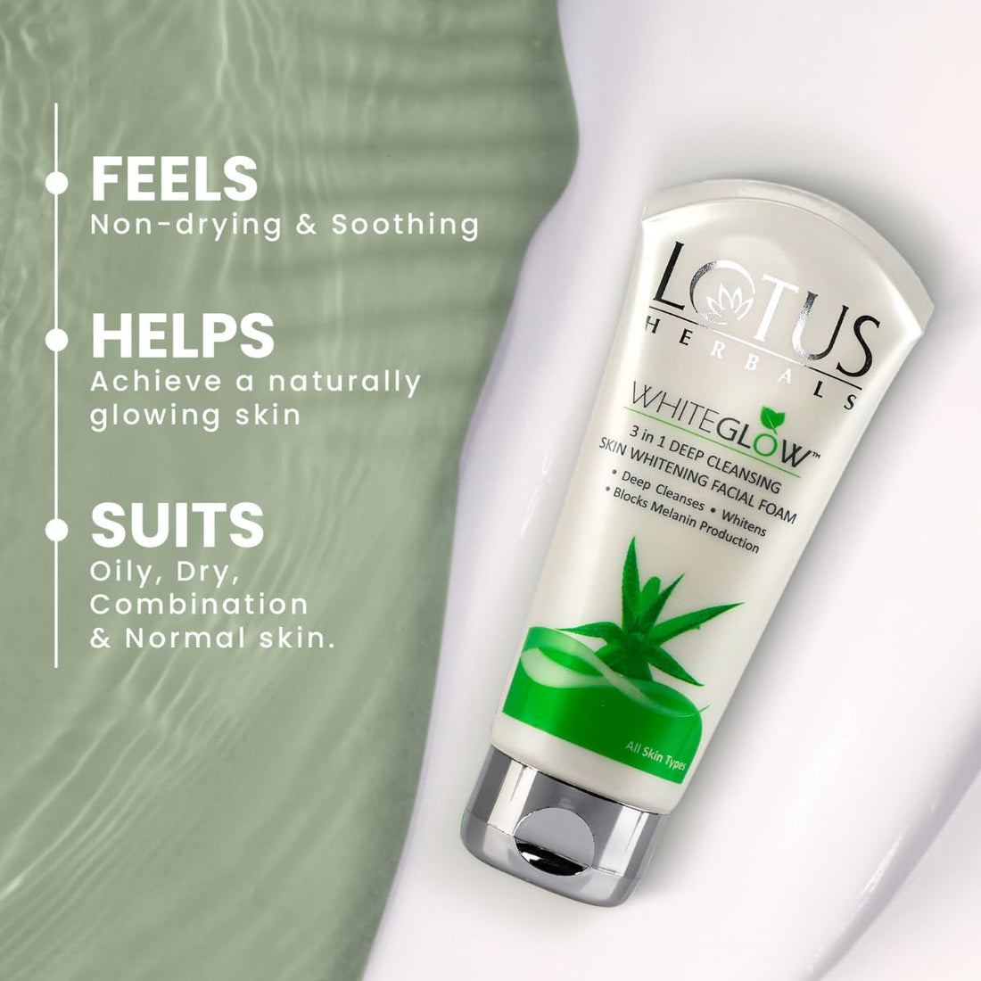 Lotus Herbals WhiteGlow 3-In-1 Deep Cleansing Skin Whitening Facial Foam, 100g