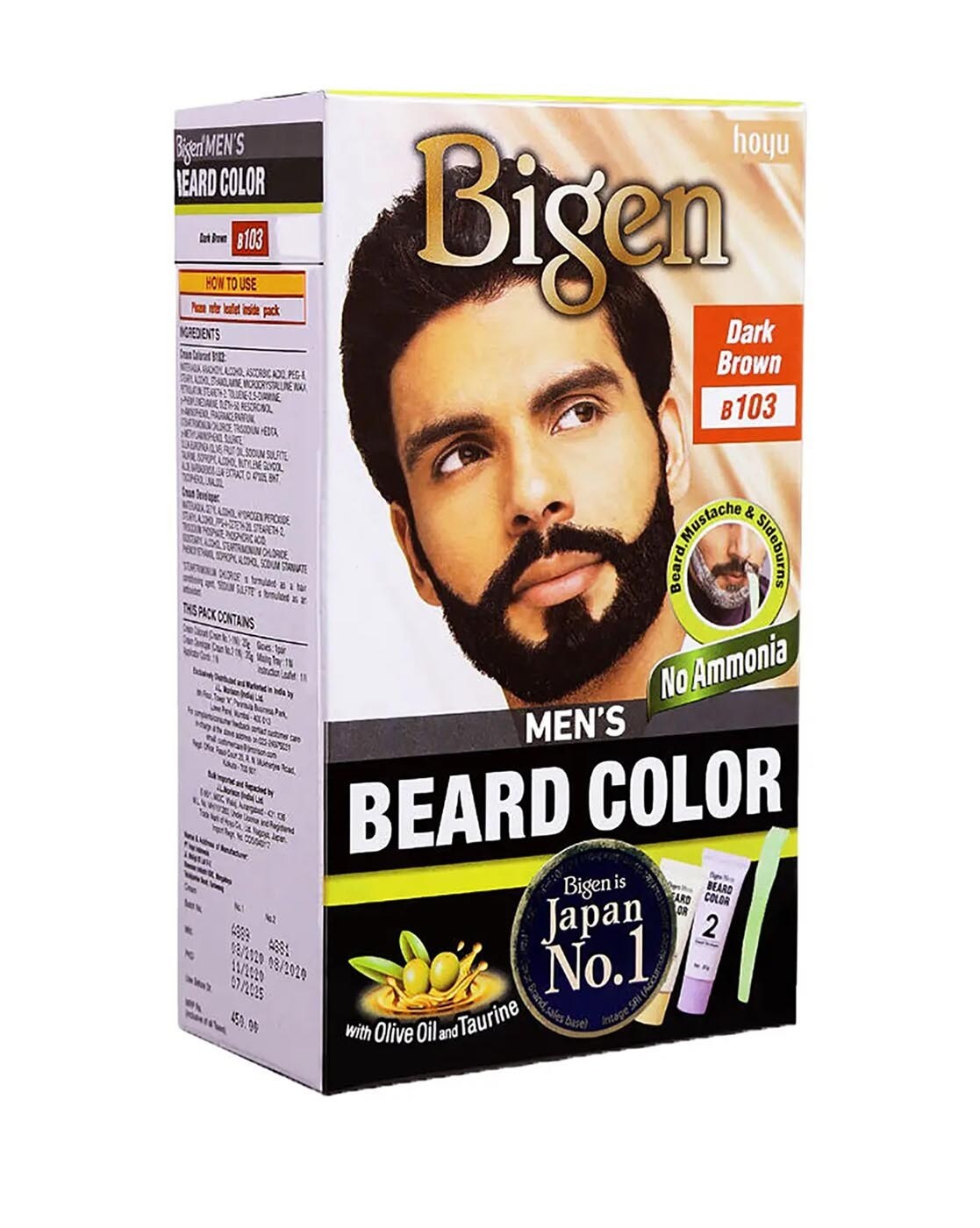 Open box of Bigen B103 with cream tubes and brush